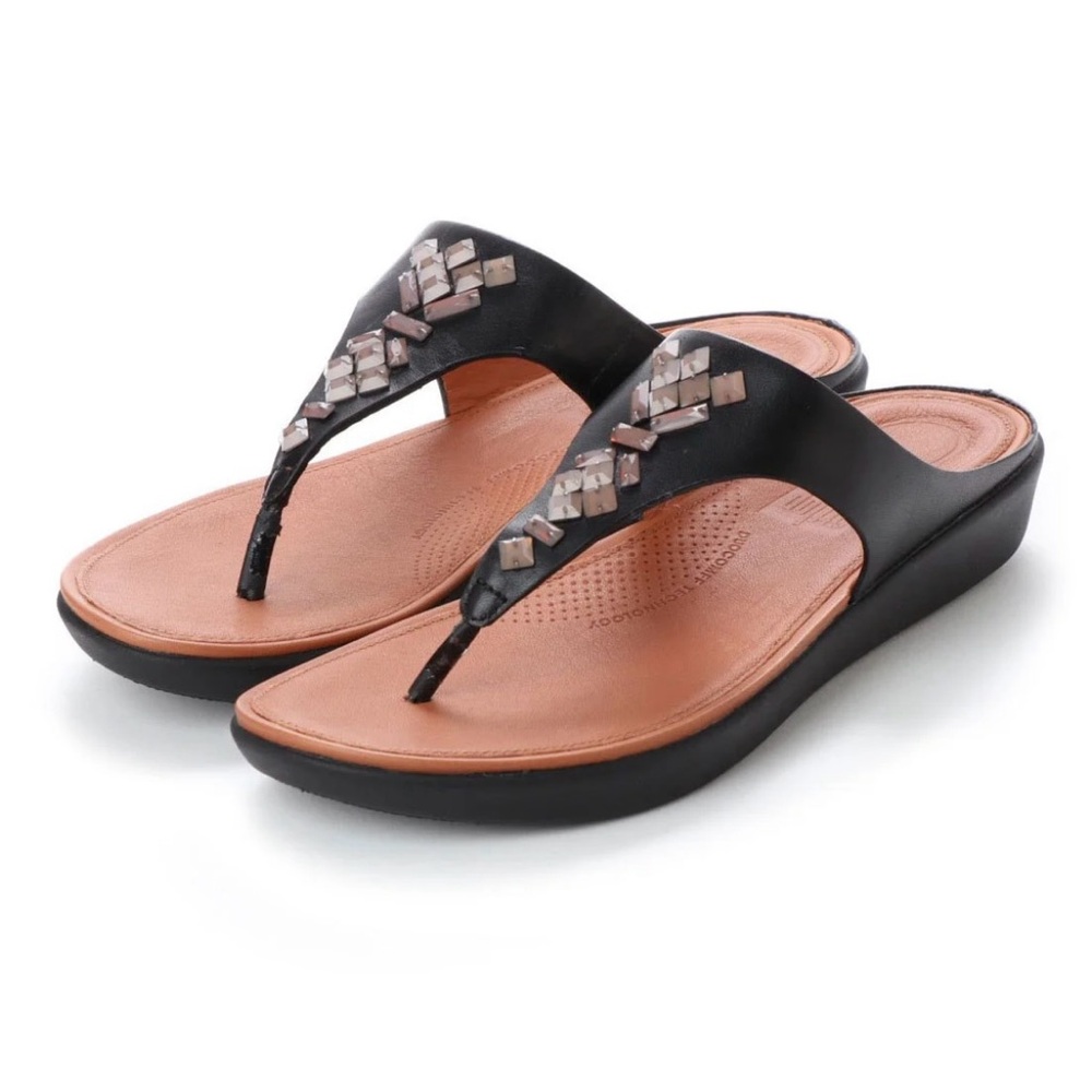 Fitflop Black Banda Jeweled Toe Thong Sandals size 6